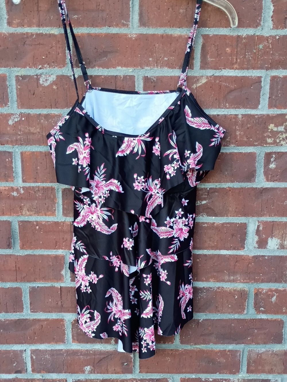 Ruffle Swim Camisole Top with Pink Print